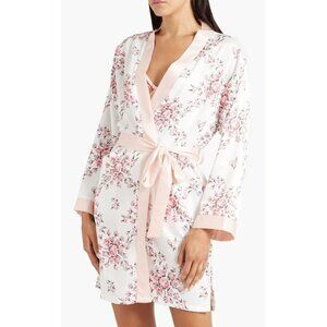 Morgan Lane Allie Robe Women’s Size S/M Blush Floral Print Charmeuse Lightweight